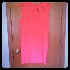Neon Coral Pink Kardashian cutout bodycon dress